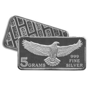 5 Gram .999 Fine Silver Bars - Monarch Precious Metals - Eagle